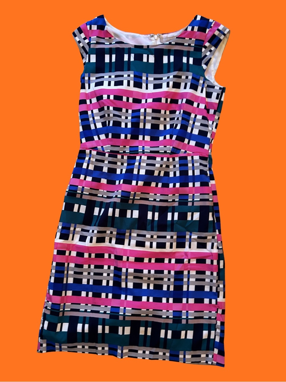 Banana Republic Pink, Navy & White Geometric Midi Dress